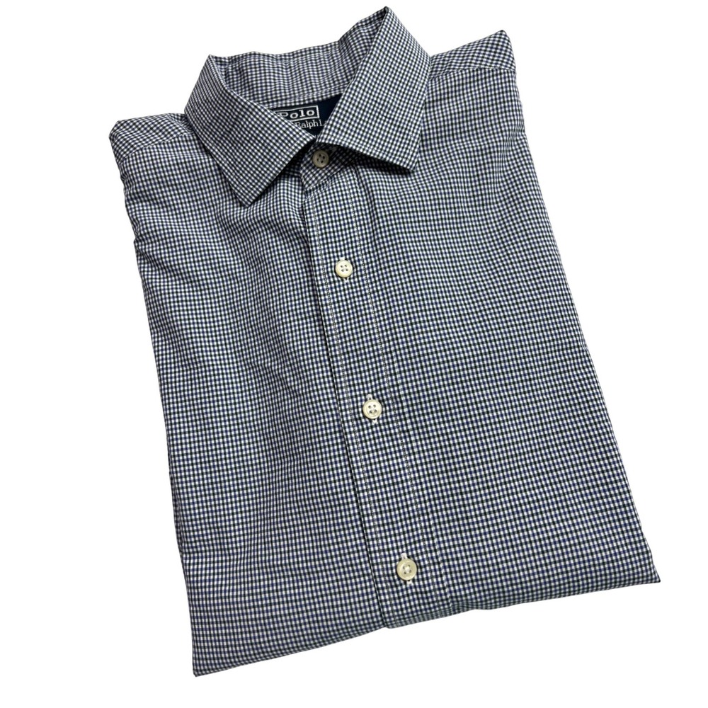 Polo Ralph Lauren Button Up Mens 16.5 32/33 Navy Blue Gingham‎ Philip Shirt F9